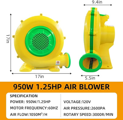 Air Blower, QILEBA Powerful Bounce House Blower for Inflatables, Portable Inflatable Bubble House Blower Fan Pump for Spray Booth, Bouncy Castle, Jumper, Water Slid, Blower Corded (1100W) - LeafyLoom