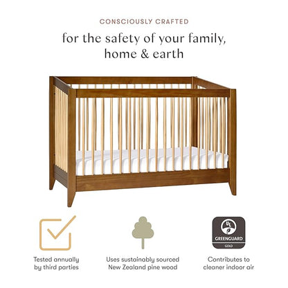 Babyletto Sprout 4-in-1 Convertible Crib with Toddler Bed Conversion Kit in Chestnut and Natural, Greenguard Gold Certified - LeafyLoom