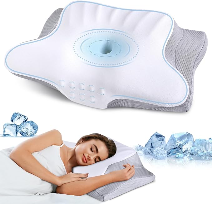 Memory Foam Pillows Cervical Neck Pillow for Neck Pain Relief, Contour Cooling Bed Pillow for Sleeping, Odorless Ergonomic Orthopedic Neck Support Pillows for Side Back Stomach Sleeper with Pillowcase - LeafyLoom