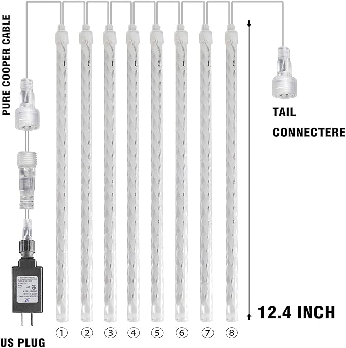 Dazzle Bright 4th of July Lights Decorations, 288LED Red Blue and White Meteor Shower Rain Lights 12Inch 8 Tubes, Waterproof Plug in Falling Rain Lights Independence Day for Outdoor Yard DazzleBright