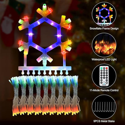 PUHONG Christmas Decorations, 320 LED Outdoor String Lights, Snowflakes Hanging Christmas Tree Topper Lights with 11 Modes for Holiday, Wedding, Party, Yard Decor (Warm White&Multicolored) PUHONG