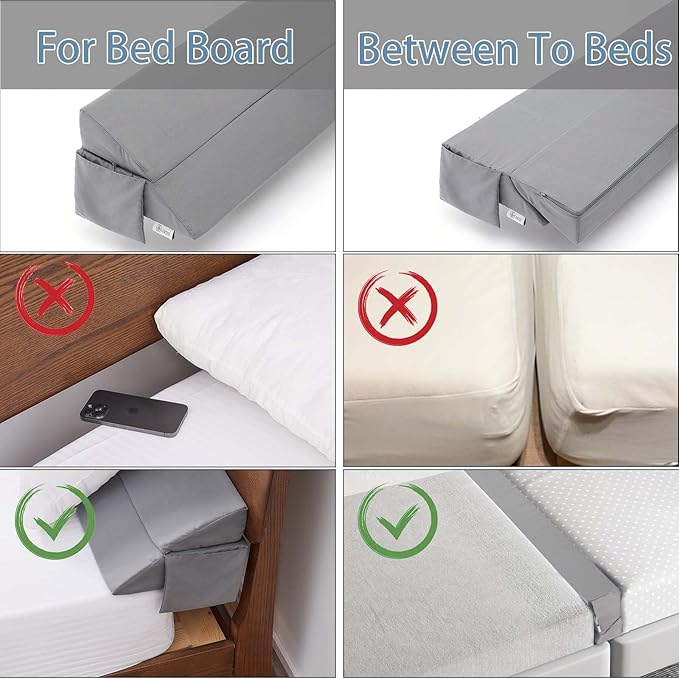 Limthe Twin Bed Wedge Pillow Stopper,Bed Gap Filler (0-7"),Headboard Pillow,Mattress Gap Cover,Adjustable Foam Wedge Pillow Fill Gap Between Headboard/Wall and Mattress, (Grey 39"x10"x6") - LeafyLoom