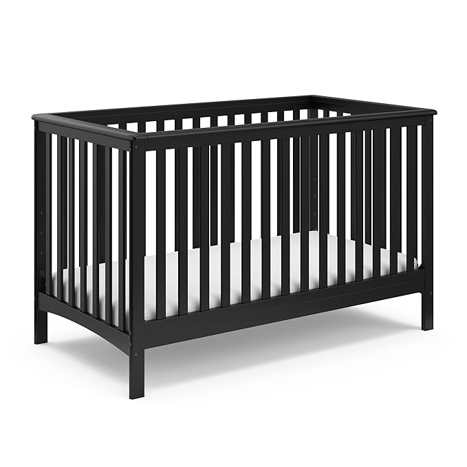 Storkcraft Hillcrest 4-in-1 Convertible Crib (Black) - Converts to Daybed, Toddler Bed, and Full-Size Bed, Fits Standard Full-Size Crib Mattress, Adjustable Mattress Support Base - LeafyLoom