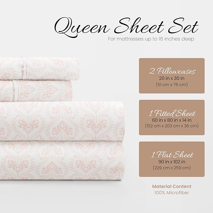 Linen Market 4 Piece Queen Bedding Sheet Set (Pink Floral) - Sleep Better Than Ever with These Ultra-Soft & Cooling Bed Sheets for Your Queen Size Bed - Deep Pocket Fits 16" Mattress - LeafyLoom