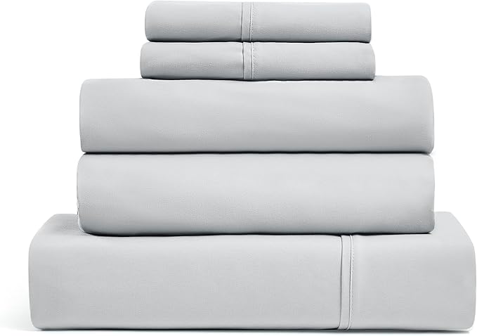 UGG 33611 Alahna Split King Bed Sheet and Pillowcase 5-Piece Set Sleep in Luxury Machine Washable Deep Pockets Wrinkle-Resistant Breathable Cozy Comfort Silky Cooling Sheets, Split King, Stone - LeafyLoom