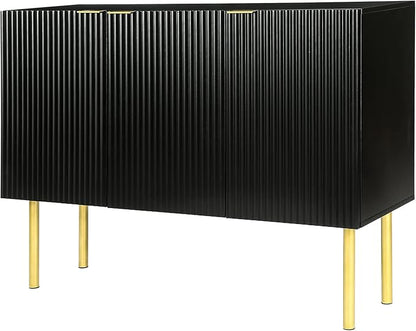 Modern Simple Sideboard with Particle Board & MDF,Luxury Style Buffet Cabinet,W/Gold Metal Legs and Handles,Adjustable Shelves,for Kitchen,Dining Room,Black, 47.2" - LeafyLoom