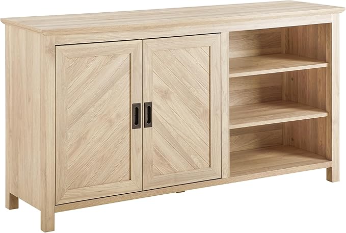 Walker Edison Modern Wood Grooved Buffet Sideboard with Open Storage-Entryway Serving Storage Cabinet Doors-Dining Room Console, 58 Inch, Birch - LeafyLoom