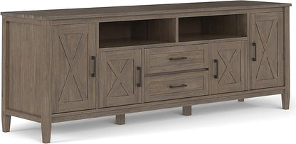 SIMPLIHOME Ela SOLID WOOD Wide Transitional Media Stand for TVs up to 80 inches for The Living Room and Entertainment Center, 72 inch, Smoky Brown - LeafyLoom