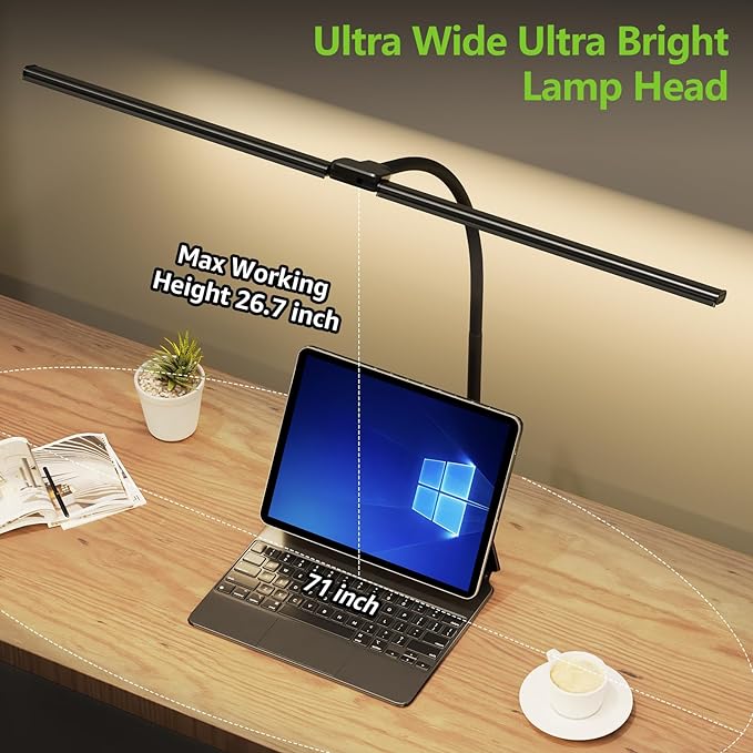 ShineTech LED Desk Lamp for Home Office, 3000K Warm White Double Head Architect Task Lamps with Clamp, Dimmable Adjustable Flexible Gooseneck, Black - LeafyLoom