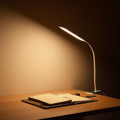 LED Desk Lamp Dimmable Eye-Caring Table Lamp Reading Light Office Light Adjustable 3 Color Modes,14 Brightness Levels, Gooseneck Flexible Clip-on Light for Studying, 5W-White - LeafyLoom