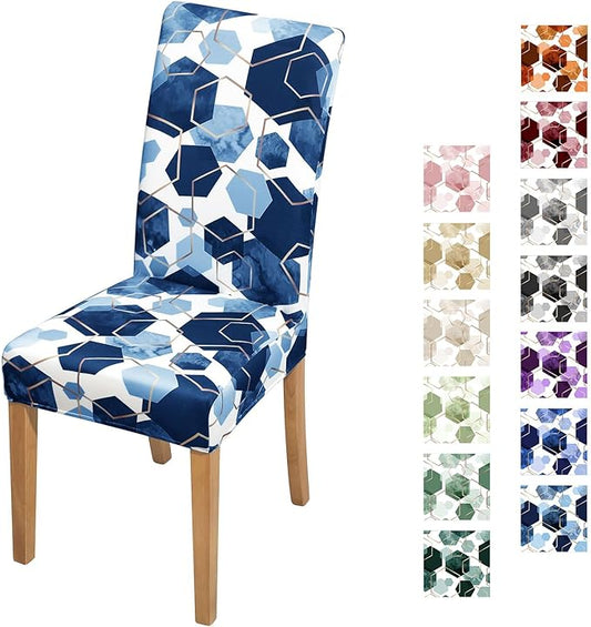 Gibelle Dining Room Chair Covers Set of 6, Soft Stretch Kitchen Chair Covers Slipcover Protector, Removable Washable Geometric Parson Chair Covers 6 Pack, Navy Blue Gibelle