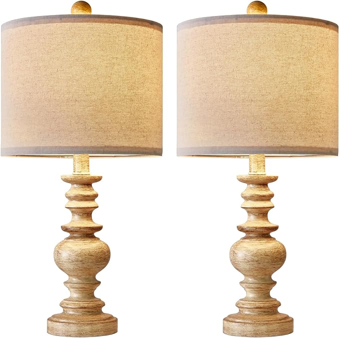 BOBOMOMO 20" Farmhouse Lamps for Bedrooms Set of 2, Retro Side Table Lamps Bedside Lamp for Side Nightstand Living Room（suitable for decorating small areas） - LeafyLoom