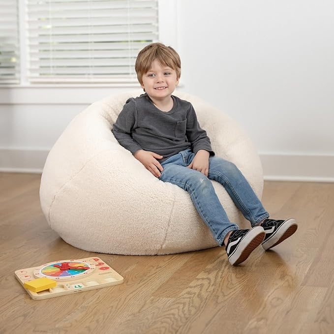 Flash Furniture Dillon Sherpa Bean Bag Chair, Classic Refillable Bean Bag Chair for Kids and Teens, Small, Natural - LeafyLoom