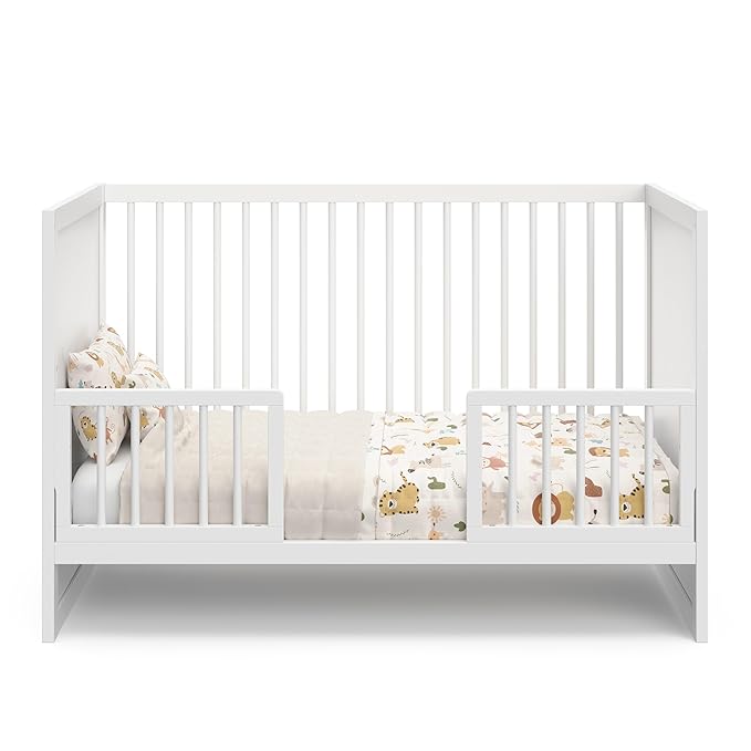 Storkcraft Calabasas 3-in-1 Convertible Crib (White) – GREENGUARD Gold Certified, Fits Standard Crib Mattress, Converts to Toddler Bed, Modern Style, Easy 30-Minute Assembly - LeafyLoom