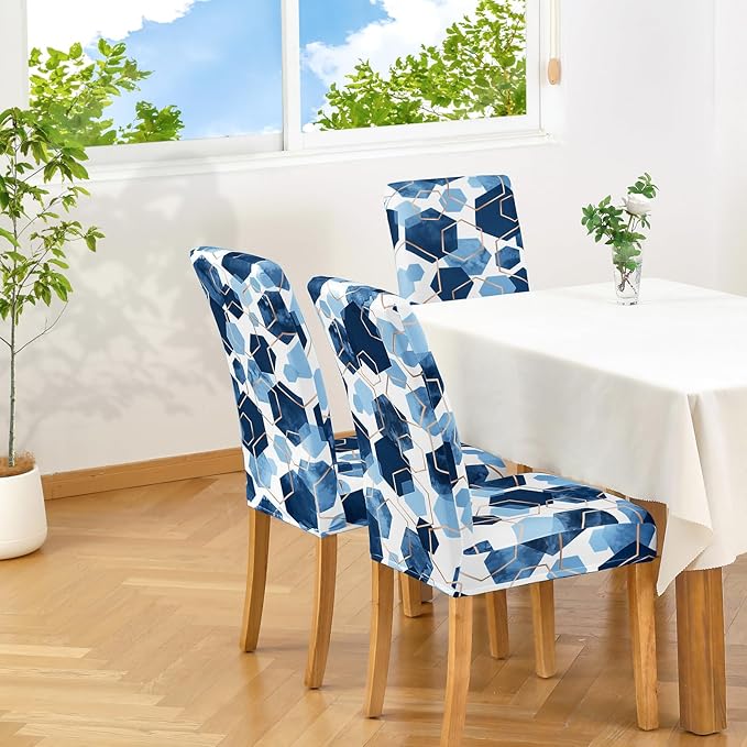 Gibelle Dining Room Chair Covers Set of 6, Soft Stretch Kitchen Chair Covers Slipcover Protector, Removable Washable Geometric Parson Chair Covers 6 Pack, Navy Blue Gibelle