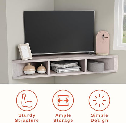 24/7 Shop at Home French 47 inch Modern TV Stand with Storage, Floating Corner Shelf for Wall, Wood Entertainment Center with Shelves for Living Room, Bedroom, Family, White Oak - LeafyLoom