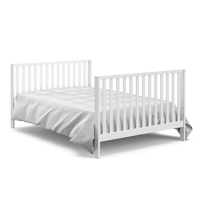 Storkcraft Orchard 5-in-1 Convertible Crib (White with Driftwood) – GREENGUARD Gold Certified, Canopy Style Baby Crib, Converts from Crib to Toddler Bed, Daybed and Full-Size Bed - LeafyLoom