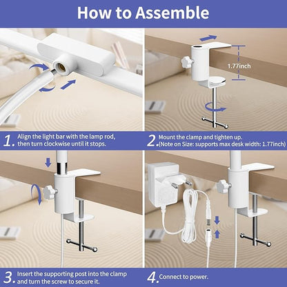 EppieBasic Desk Lamp, Architect Desk Lights for Home Office, Eye Care Led Desk Lamps with Clamp Dimmable & 4 Color Modes, 24V Bright Table Lamp Office Lighting for Working Reading Study（White） - LeafyLoom