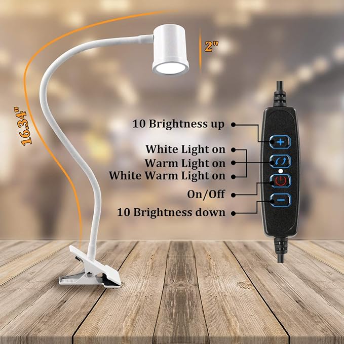 Clip on Reading Light, 3000K - 6500K Clamp Desk Lamp, 10-Levels Brightness Clamp Light, High ≥ 90+ CRI Eye Protect Clip on Lamp, 360° Flexible Gooseneck Book Light for Desk Bedside Headboard, White - LeafyLoom