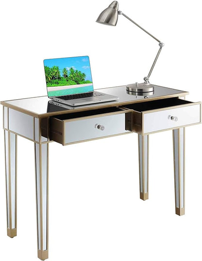 Convenience Concepts Gold Coast Desk, Champagne/Mirror - LeafyLoom