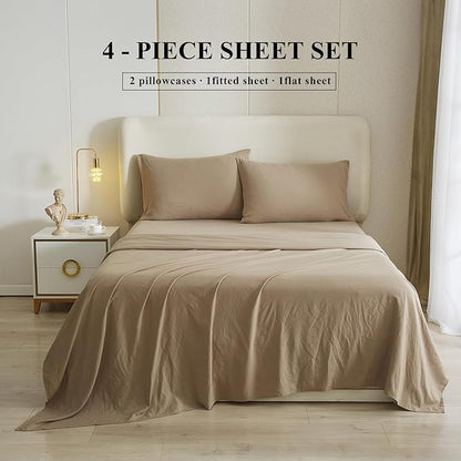 HighBuy Full Size Sheet Sets Khaki - 4 Piece Bed Sheets and Pillowcase Set for Full Bed Mattress - Cooling Sheets Soft Deep Pocket Sheets,Fitted Sheets,Full Bed Sheets,Khaki - LeafyLoom