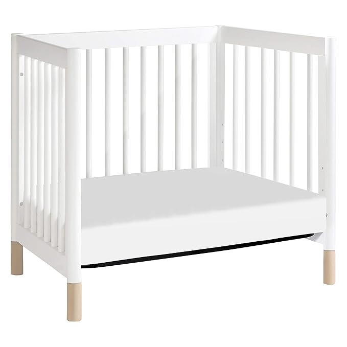 Babyletto Gelato 4-in-1 Convertible Mini Crib in White and Washed Natural, Greenguard Gold Certified - LeafyLoom