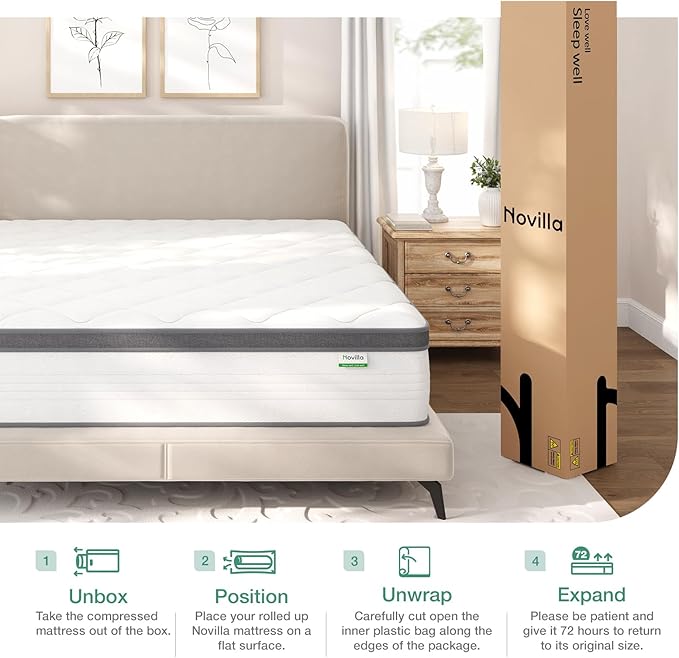 Novilla Full Size Mattress, 10 Inch Full Hybrid Mattress in a Box, Pocket Innerspring Mattress Full for Motion Isolation, Pressure Relief, Sopportive & Firm Feel - LeafyLoom