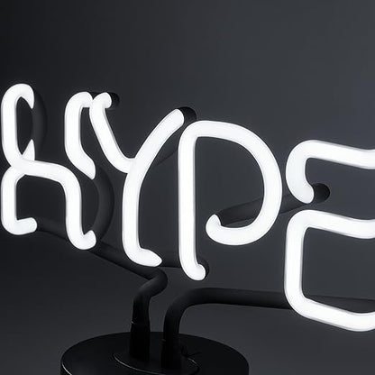 Amped & Co HYPE Real Neon Light Novelty Desk Lamp, Large 9.6x8.3", White Glow - LeafyLoom