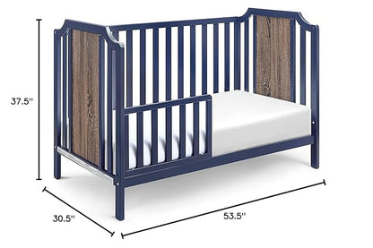 Suite Bebe Brees Convertible Island Crib in Midnight Blue and Vintage Walnut, 53.5x37.5x30.5 Inch (Pack of 1) - LeafyLoom