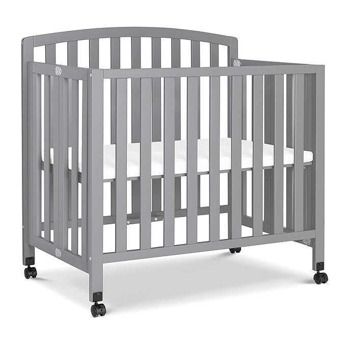 DaVinci Dylan Folding Portable 3-in-1 Convertible Mini Crib and Twin Bed in Grey, Greenguard Gold Certified - LeafyLoom