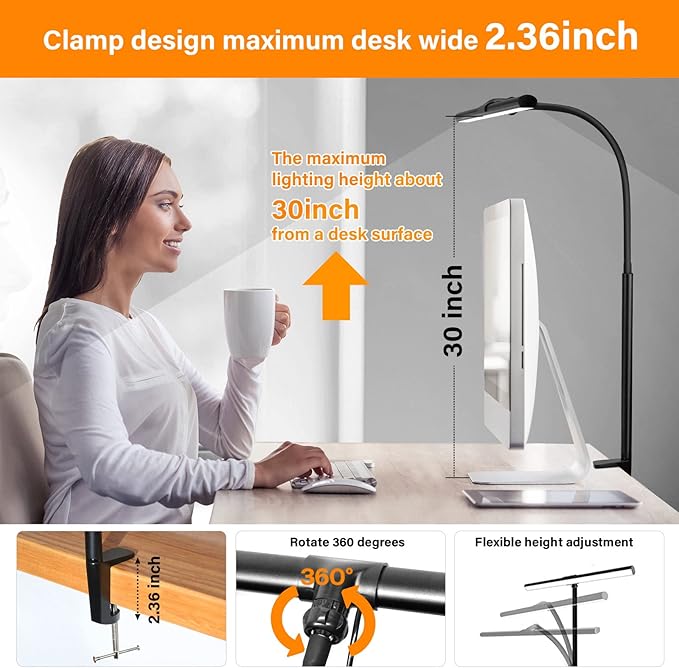 LED Desk Lamp with Clamp - Architect Desk Lamp Swing Arm Task Light 360 ° Rotation Gooseneck Desktop Lighting for Office Home Workbench Drafting Reading - LeafyLoom