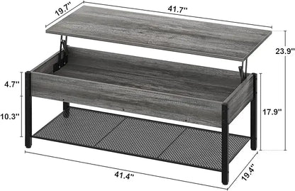 Homieasy Lift Top Coffee Table with Storage Shelf and Hidden Compartment, Modern Lift Top Table for Living Room, Wood Lift Tabletop, Metal Frame - Black Oak - LeafyLoom