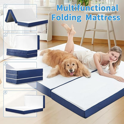 CYMULA Tri Folding Mattress Twin,Dorm Furniture,4 inch Foldable Mattress with Collapsible and Washable Cover,Suitable for Guest Bed hospital mattress Futon,Camping, Road Trip,Tatami,temporary beds - LeafyLoom