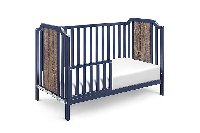 Suite Bebe Brees Convertible Island Crib in Midnight Blue and Vintage Walnut, 53.5x37.5x30.5 Inch (Pack of 1) - LeafyLoom