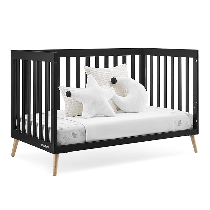 Delta Children Essex 4-in-1 Convertible Baby Crib, Ebony with Natural Legs - LeafyLoom