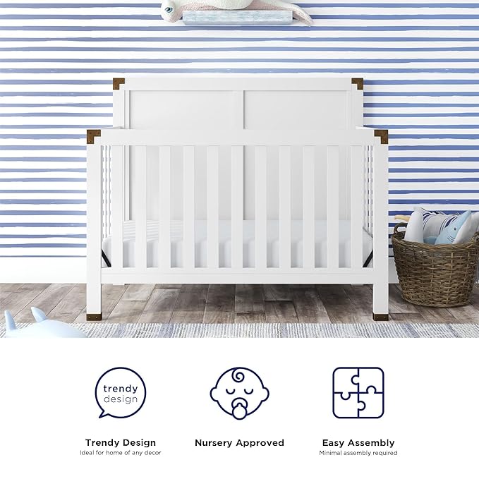 Baby Relax Miles 5-in-1 Convertible Crib, Nursery Furniture, Classic White - LeafyLoom