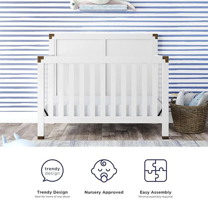 Baby Relax Miles 5-in-1 Convertible Crib, Nursery Furniture, Classic White - LeafyLoom