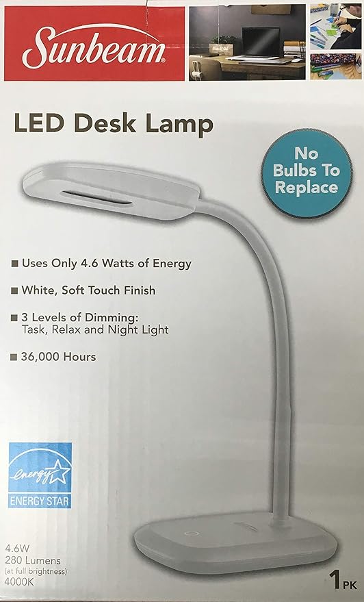 New SUNBEAM Flexible Neck LED Desk LAMP Adjustable Light Energy Star (White) - LeafyLoom