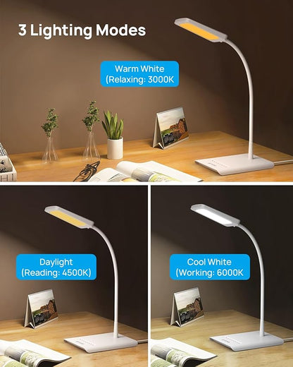 TROND LED Desk Lamp for Home Office, 3 Color Modes 7 Brightness, Dimmable Table Lamp, Eye Caring Reading Light, Gooseneck, Touch Control, 900LM Bright Desk Light for Study Task Dorm Room Essentials - LeafyLoom