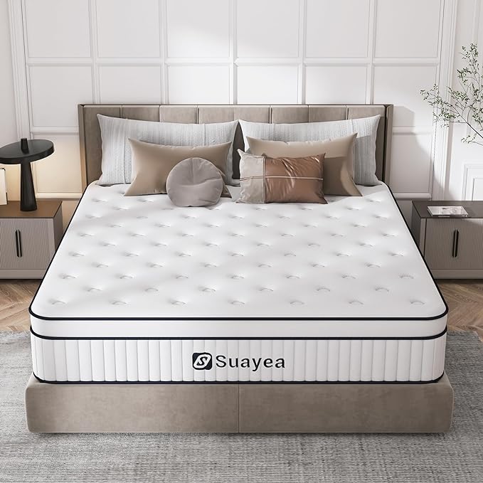 King Mattress 10 Inch, King Size Mattress in a Box, Hybrid Mattress with Pocket Spring and Soft Foam, Ultimate Motion Isolation, Strong Support, Medium Firm, Upgraded Strength - LeafyLoom