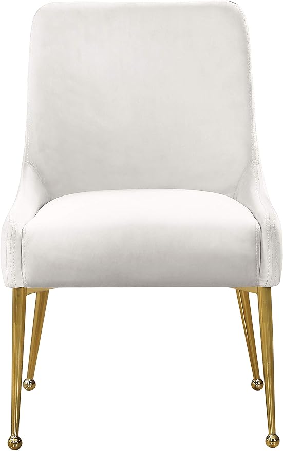 Meridian Furniture Owen Collection Modern | Contemporary Velvet Upholstered Dining Chair with Polished Gold Legs, Set of 2, 24" W x 21" D x 34.5" H, Cream - LeafyLoom