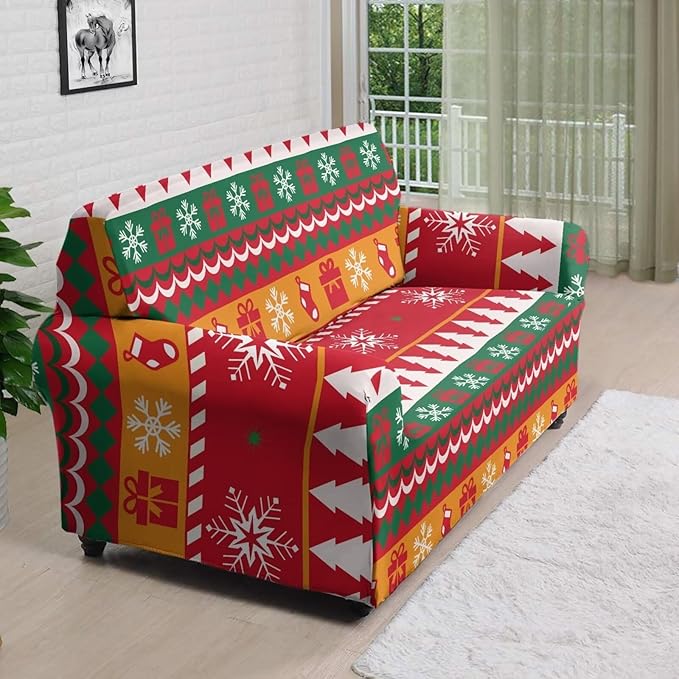 FKELYI Red Christmas Sofa Furniture Protector Easy Going Stretch Sofa Slipcover Comfortable Sofa Couch Cover with Elastic Bottom L FKELYI