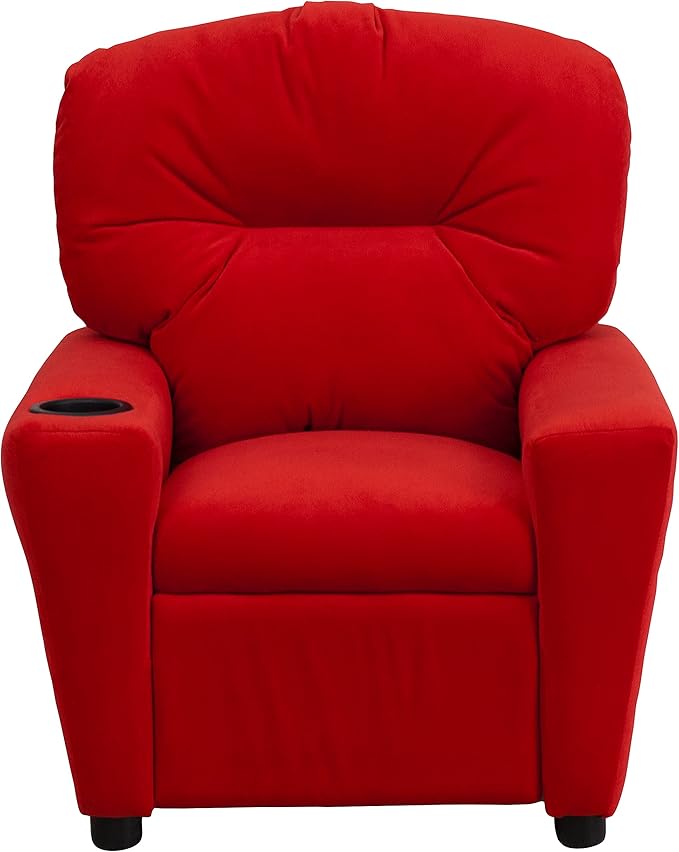 Flash Furniture Chandler Microfiber Kids Recliner with Cup Holder and Safety Recline, Contemporary Reclining Chair for Kids, Supports up to 90 lbs., Red - LeafyLoom