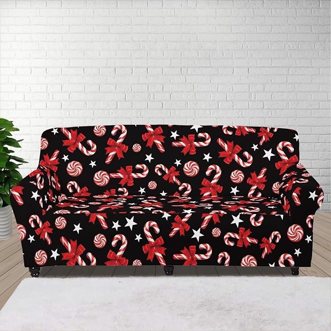 FKELYI Christmas Easy Going Stretch Sofa Slipcover Candy Cane Sofa Couch Cover Non-Slip Sofa Slipcovers Washable Furniture Protector XL FKELYI