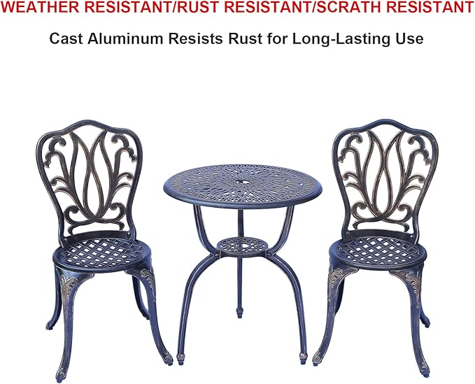 C/G 3 Piece Bistro Set,Outdoor Patio Set,Anti-Rust Cast Aluminum Bistro Table Set for Park Yard Front Porch Furniture(Antique Copper) - LeafyLoom