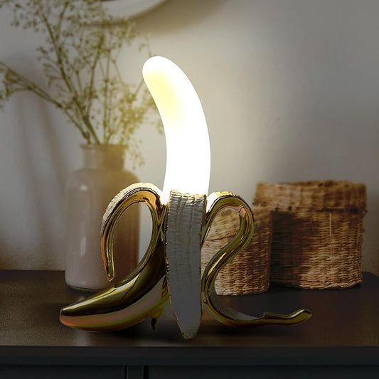 Modern Banana Table Lamp, Desk Lamp,Led Night Light Plating Resin Banana Lighting Fixture for Living Room, Bedroom,Home Office,Kids Room (Standing-Plated) - LeafyLoom