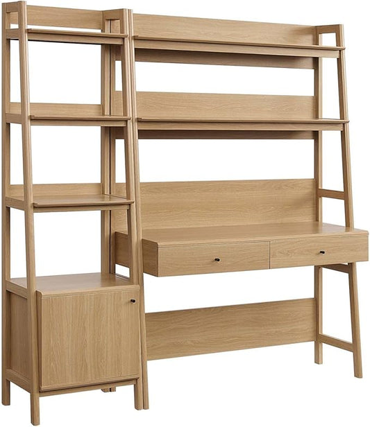 Modway 2-Piece Home Office Desk and Bookshelf Display Case in Oak - LeafyLoom