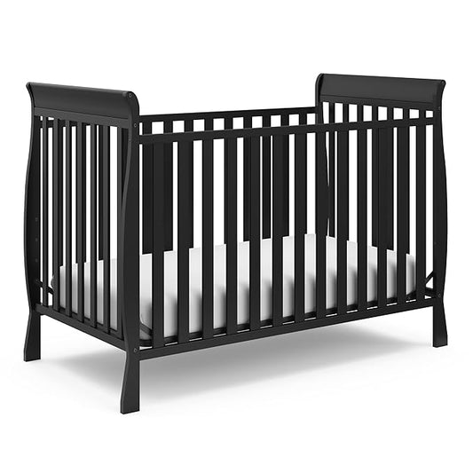 Storkcraft Maxwell Convertible Crib (Black) – GREENGUARD Gold Certified, Converts to Toddler Bed and Daybed, Fits Standard Full-Size Crib Mattress, Classic Crib with Traditional Sleigh Design - LeafyLoom