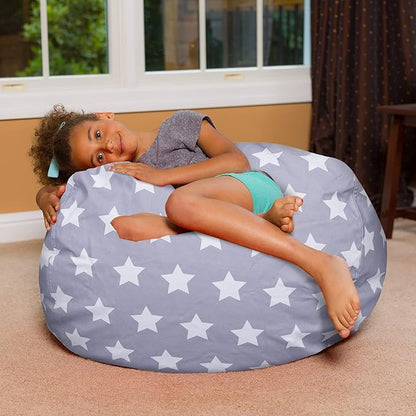 Posh Creations Bean Bag Chair for Kids, Teens, and Adults Includes Removable and Machine Washable Cover, Canvas White Stars on Gray, 38in - Large - LeafyLoom