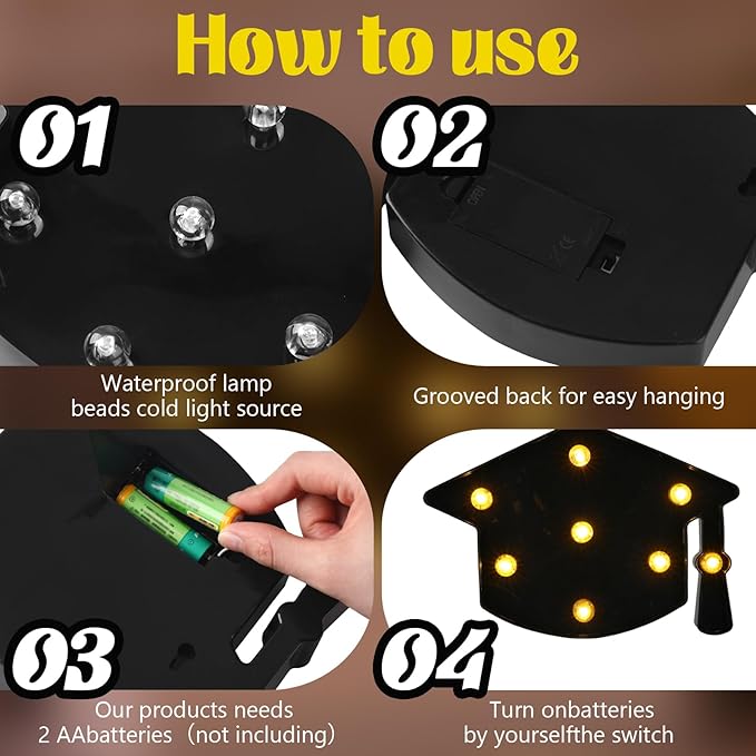 VIHOSE Graduation Bachelor Cap Lights Sign Table Decoration Light up Decoration Battery Powered Graduation Hat for Home Bar Party Bedroom Tabletop Decoration Graduation Gift VIHOSE